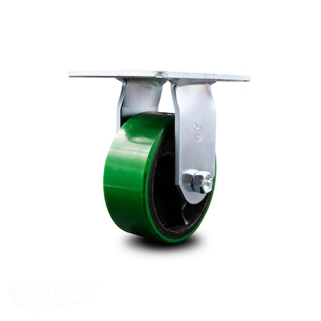 Service Caster 5 Inch Heavy Duty Green Poly on Cast Iron Rigid Caster with Roller Bearing SCC SCC-35R520-PUR-GB